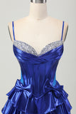 Metallic A-line Tiered Corset Short Homecoming Dress with Bows