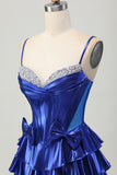 Metallic A-line Tiered Corset Short Homecoming Dress with Bows