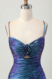 Metallic Blue Purple Bodycon Cut Out Ruffled Homecoming Dress