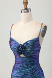 Metallic Blue Purple Bodycon Cut Out Ruffled Homecoming Dress