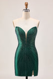 Sparkly Dark Green Strapless Bodycon Homecoming Dress