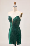 Strapless Sparkly Dark Green Bodycon Homecoming Dress