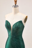 Strapless Sparkly Dark Green Bodycon Homecoming Dress