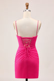 Fuchsia Bodycon Ruched Homecoming Dress with Slit