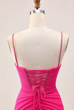 Fuchsia Bodycon Ruched Homecoming Dress with Slit
