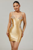 Golden Bodycon Corset Beaded Homecoming Dress
