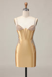 Golden Bodycon Corset Beaded Homecoming Dress