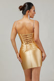 Golden Bodycon Corset Beaded Homecoming Dress