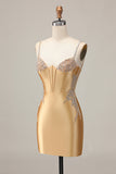 Golden Bodycon Corset Beaded Homecoming Dress