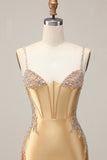 Golden Bodycon Corset Beaded Homecoming Dress