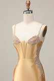 Golden Bodycon Corset Beaded Homecoming Dress