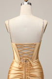 Golden Bodycon Corset Beaded Homecoming Dress