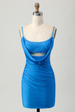 Blue Bodycon Cut Out Short Homecoming Dress with Beading