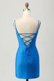 Blue Bodycon Cut Out Short Homecoming Dress with Beading