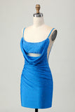 Blue Bodycon Cut Out Short Homecoming Dress with Beading