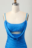 Blue Bodycon Cut Out Short Homecoming Dress with Beading