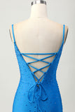 Blue Bodycon Cut Out Short Homecoming Dress with Beading