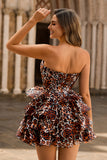Khaki Leopard A-line Sweetheart Tiered Corset Short Homecoming Dress