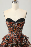 Khaki Leopard A-line Sweetheart Tiered Corset Short Homecoming Dress