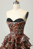 Khaki Leopard A-line Sweetheart Tiered Corset Short Homecoming Dress