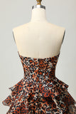 Khaki Leopard A-line Sweetheart Tiered Corset Short Homecoming Dress
