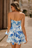 Pink Floral A-Line Strapless Corset Homecoming Dress with Sequins