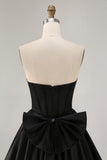 Black A-Line Strapless Beaded Short Homecoming Dress with Bow