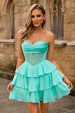 Green A Line Sweetheart Corset Homecoming Dress with Beading