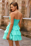 A Line Strapless Sheer Corset Short Homecoming Dress with Beading