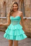 A Line Strapless Sheer Corset Short Homecoming Dress with Beading