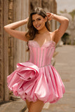 Yellow Bodycon Sweetheart Satin Beaded Corset Homecoming Dress with 3D Flower