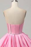 Pink Bodycon Sweetheart Satin Corset Homecoming Dress with Rhinestones
