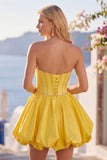 Pink Strapless A Line Corset Beaded Homecoming Dress with 3D Flower