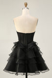 Tiered Beaded A Line Strapless Short Pink Homecoming Dress