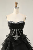 Tiered Beaded A Line Strapless Short Pink Homecoming Dress