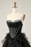 Tiered Beaded A Line Strapless Short Pink Homecoming Dress