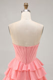 Blush Tiered A Line Strapless Short Homecoming Dress