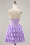 Blush Tiered A Line Strapless Short Homecoming Dress