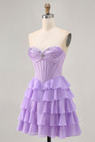 Blush Tiered A Line Strapless Short Homecoming Dress
