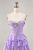 Blush Tiered A Line Strapless Short Homecoming Dress
