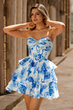 A-line Strapless Corset Tiered Floral Short Homecoming Dress