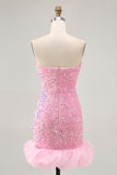 Sparkly Off The Shoulder Pink Sequins Tight Homecoming Dress