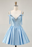 Fuchsia A-Line Corset Satin Homecoming Dress with Rhinestones