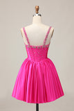 Satin Blue Beaded Corset A Line Homecoming Dress with Bows
