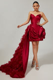 Strapless Ruffled Short Burgundy Homecoming Dress with 3D Flower