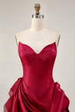 Strapless Ruffled Short Burgundy Homecoming Dress with 3D Flower