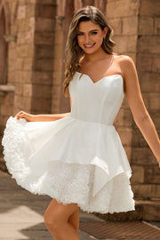 Strapless White Corset A Line Short Homecoming Dress
