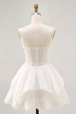 Strapless White Corset A Line Short Homecoming Dress