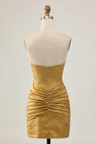 Golden Strapless Beaded Short Bodycon Homecoming Dress