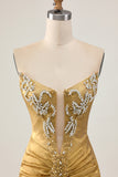 Golden Strapless Beaded Short Bodycon Homecoming Dress